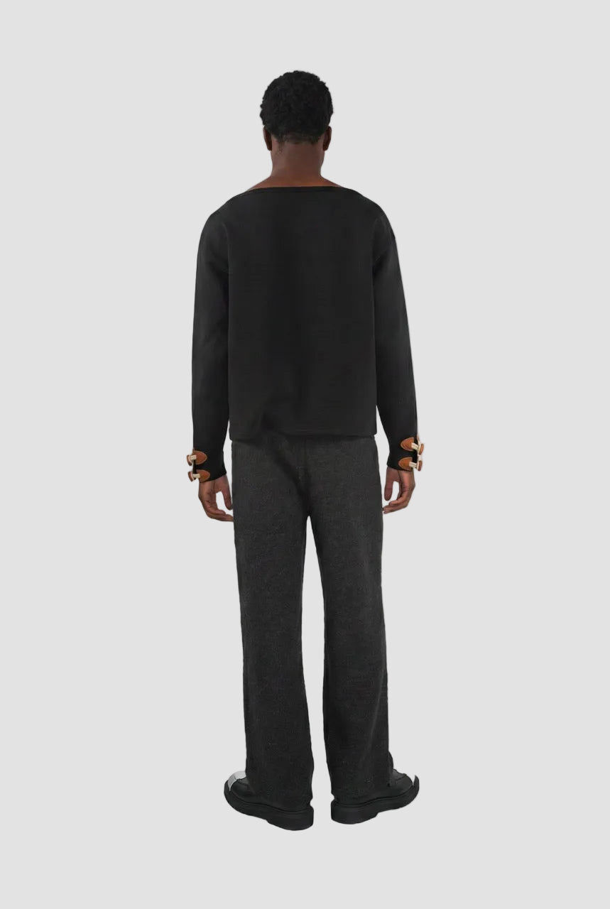 Clasp Wide Neck Long Sleeve Top