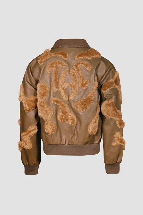 Faux Fur Vegan Leather Camouflage Jacket
