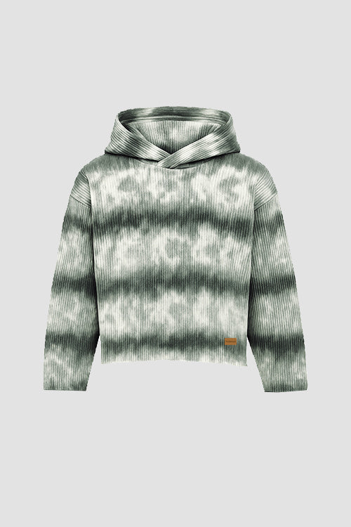 Cloud Pattern Cropped Pull Over Hoodie Green