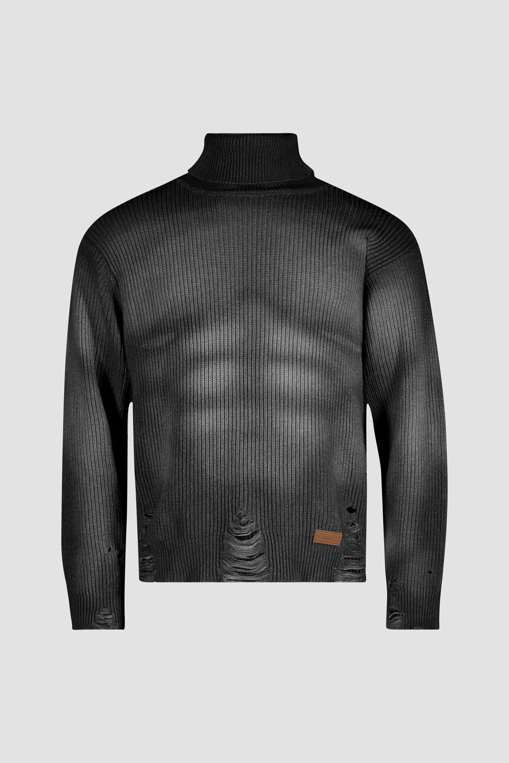 Distressed Sculpted Muscle Knit Turtleneck charcoal grey
