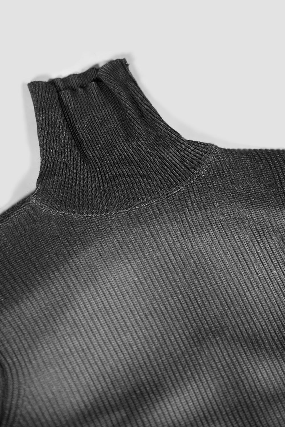 Distressed Sculpted Muscle Knit Turtleneck charcoal grey