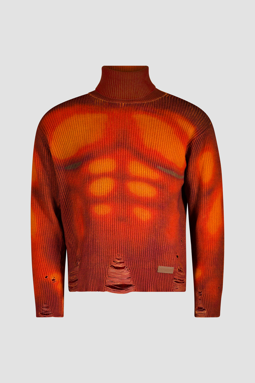 Distressed Sculpted Muscle Knit Turtleneck red