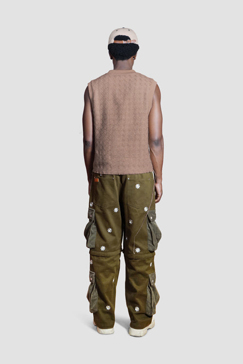 Embroidered Flowers Detachable Cargo Pants Shorts