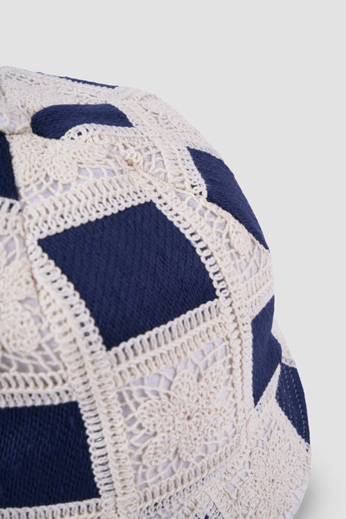 Flower Pattern Crochet Bucket Hat Blue