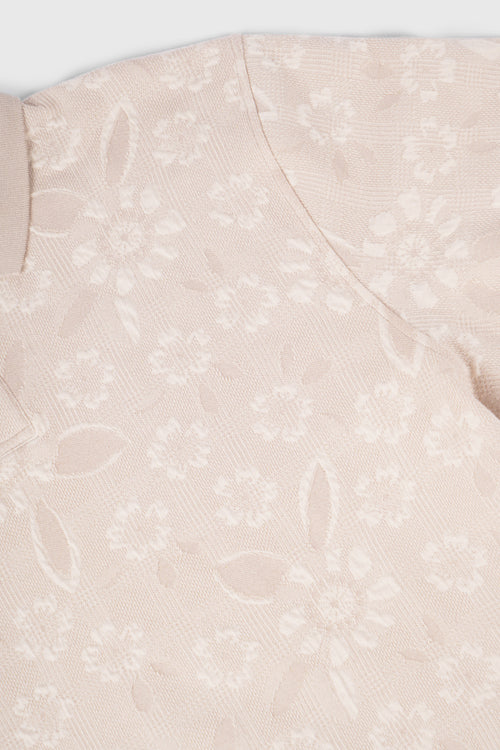Flower Pattern Textured Knit Polo Shirt White Pink