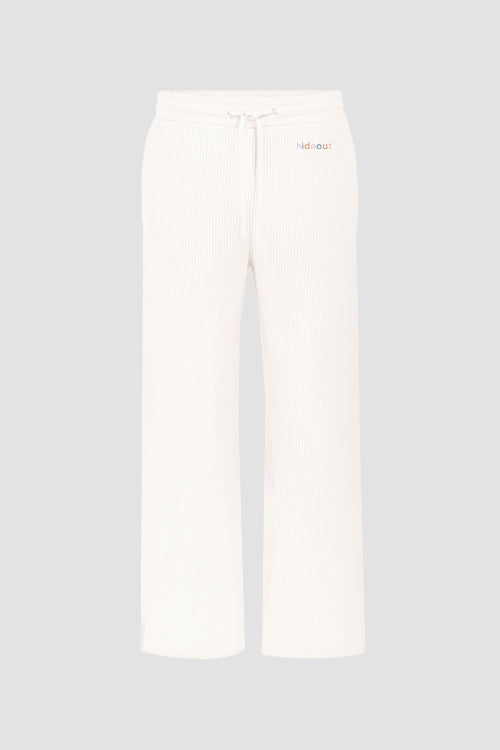 Waffle Knit Long Pants Cream White