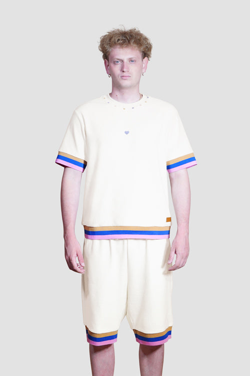 Waffle Knit Shorts Cream White
