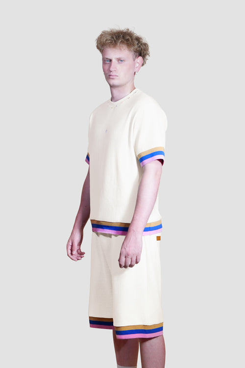Waffle Knit Shorts Cream White