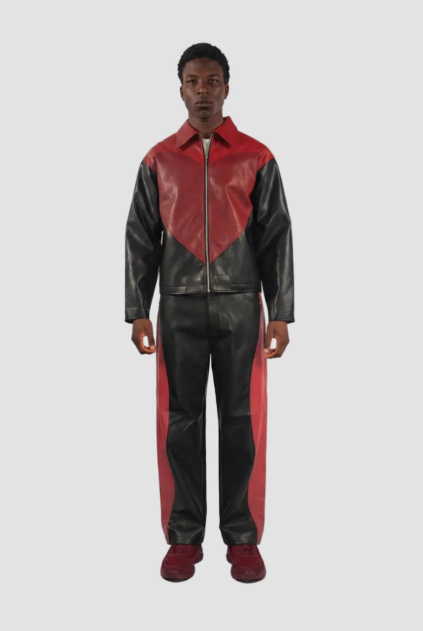 Panel Contrast Vegan Leather Pants