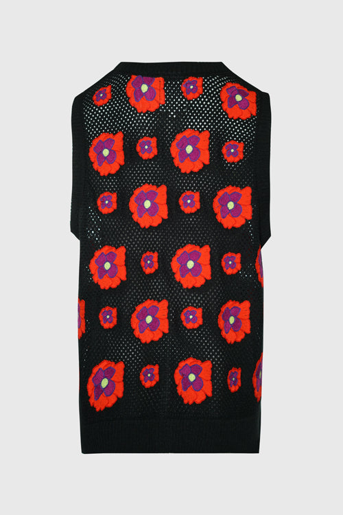 The Hideout Clothing - Opium Poppy Flower Crochet Sleeveless Cardigan