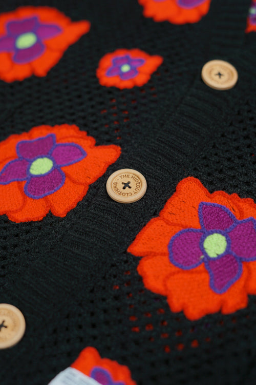 The Hideout Clothing - Opium Poppy Flower Crochet Sleeveless Cardigan