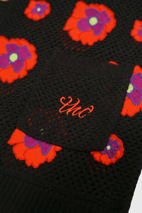 The Hideout Clothing - Opium Poppy Flower Crochet Sleeveless Cardigan