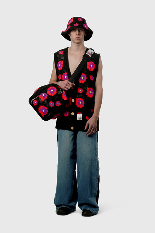 The Hideout Clothing - Opium Poppy Flower Crochet Sleeveless Cardigan