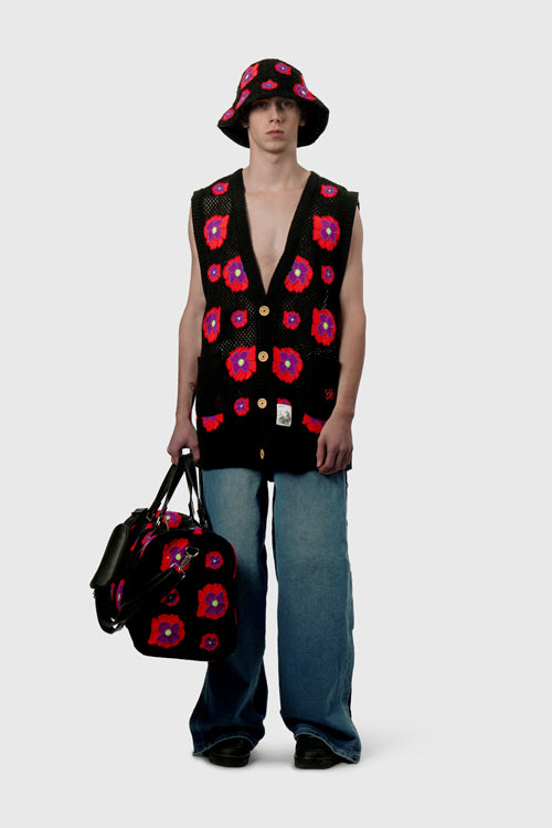 The Hideout Clothing - Opium Poppy Flower Crochet Sleeveless Cardigan