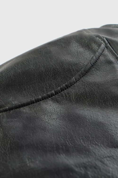 Waxed Faux Leather Sleeveless Hoodie - The Hideout Clothing