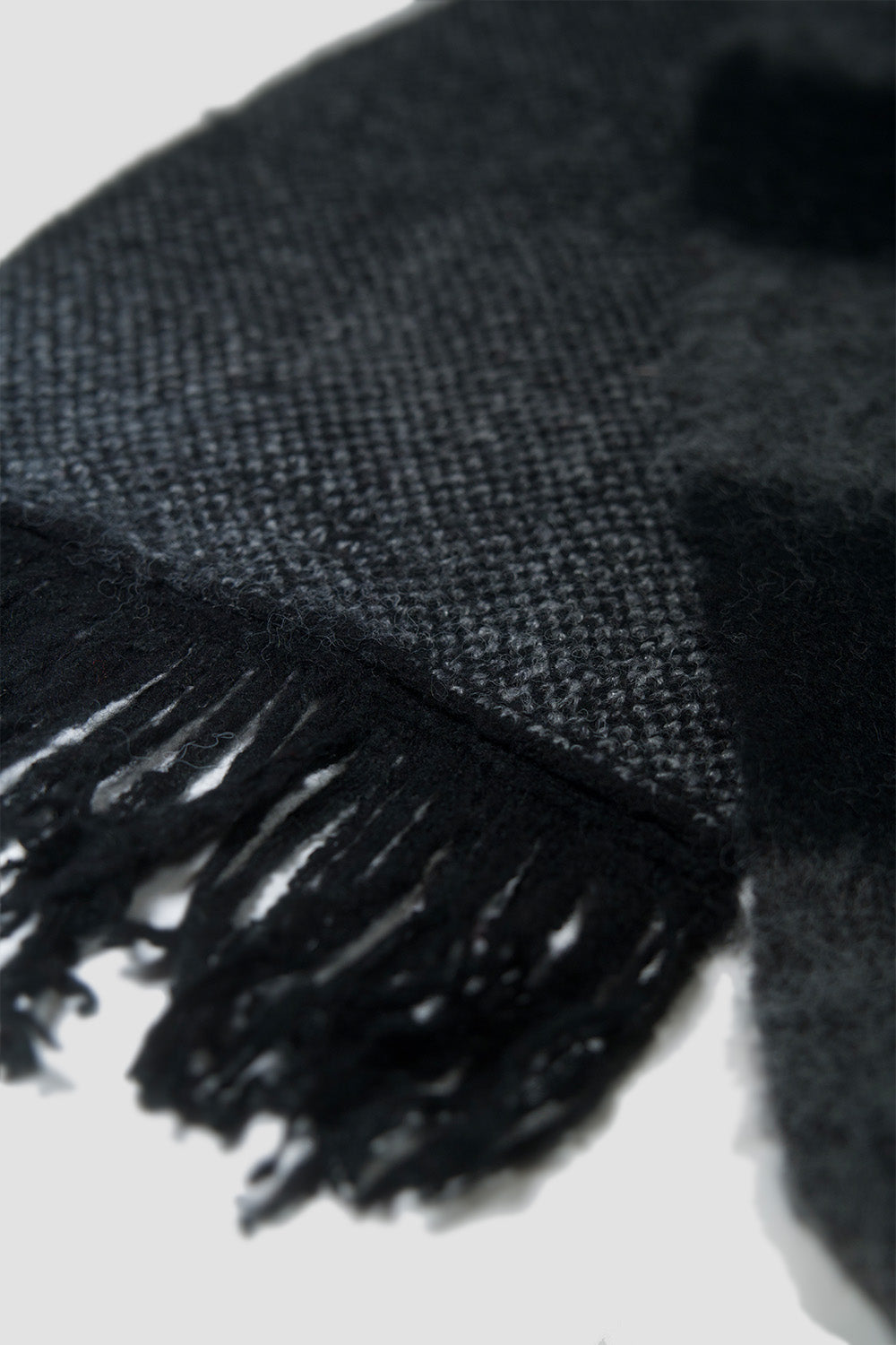 Black Plaid Fringe Scarf closeup