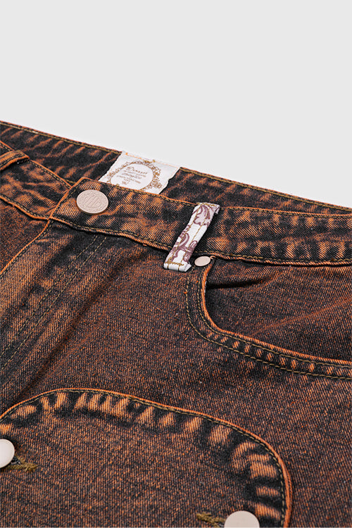 The Hideout Clothing - Tapestry Pattern Flared Denim Jeans