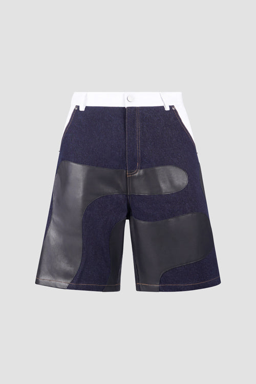 Camouflage Vegan Leather Denim Cargo Jeans Shorts