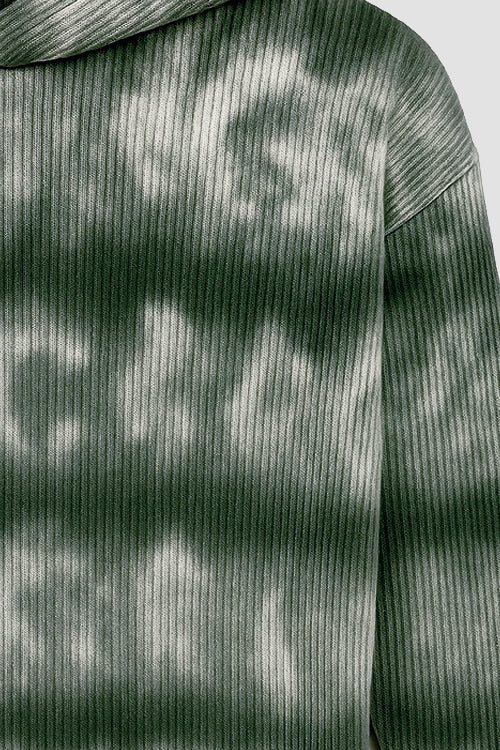 Cloud Pattern Cropped Pull Over Hoodie Green