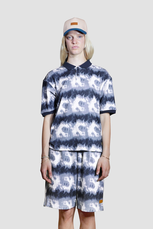 Cloud Pattern Knit Shorts Blue