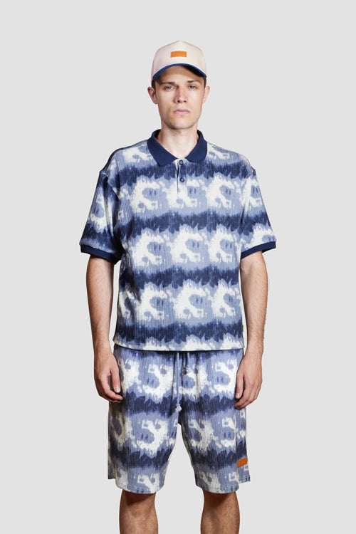 Cloud Pattern Knit Shorts Blue