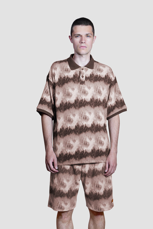 Cloud Pattern Knit Shorts Brown