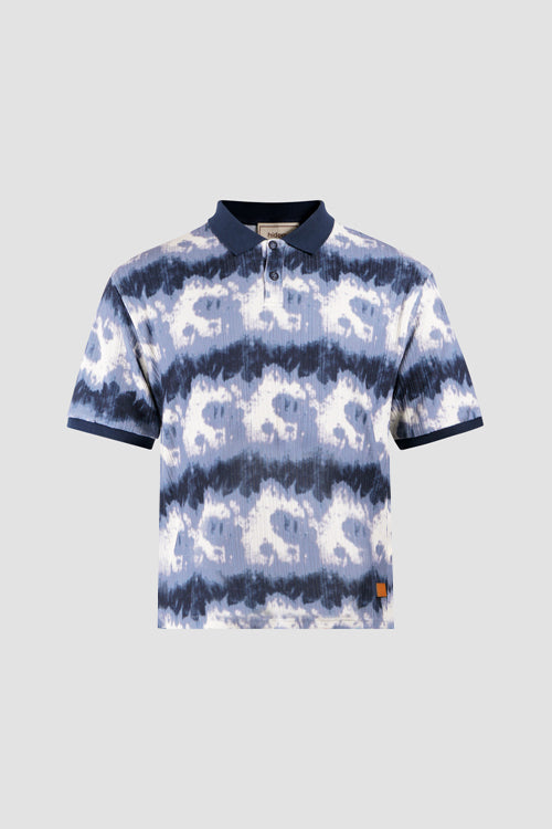 Cloud Pattern Short-Sleeve Knit Polo Shirt