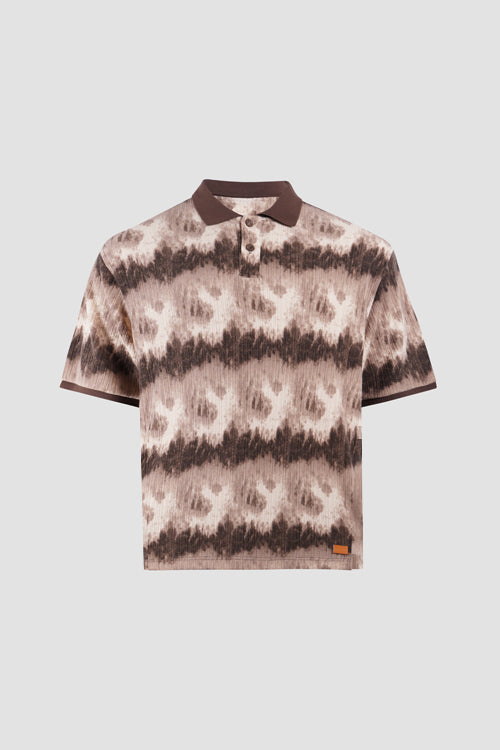 Cloud Pattern Short-Sleeve Knit Polo Shirt Brown