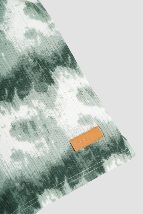 Cloud Pattern Short-Sleeve Knit Polo Shirt Brown Green