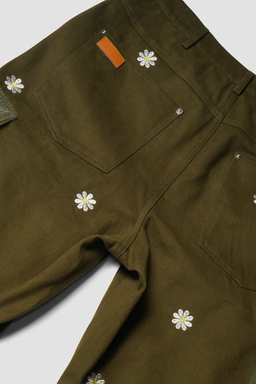 Embroidered Flowers Detachable Cargo Pants Shorts