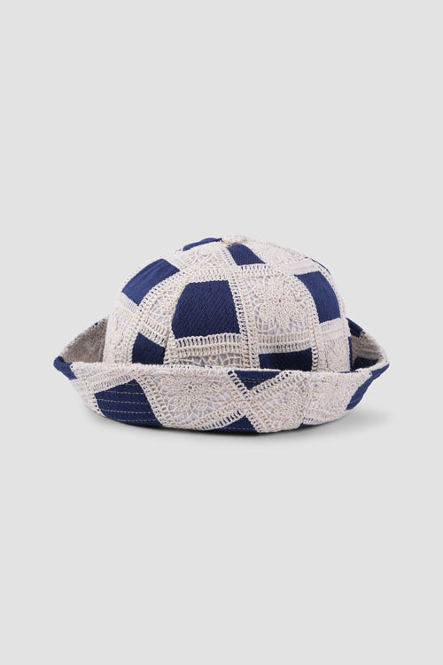 Flower Pattern Crochet Bucket Hat Blue