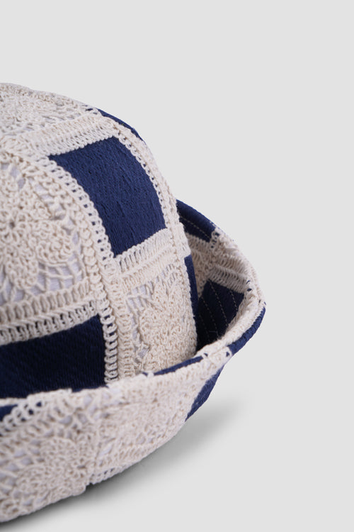 Flower Pattern Crochet Bucket Hat Blue