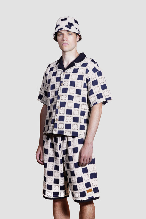 Flower Pattern Crochet Bucket Hat Blue