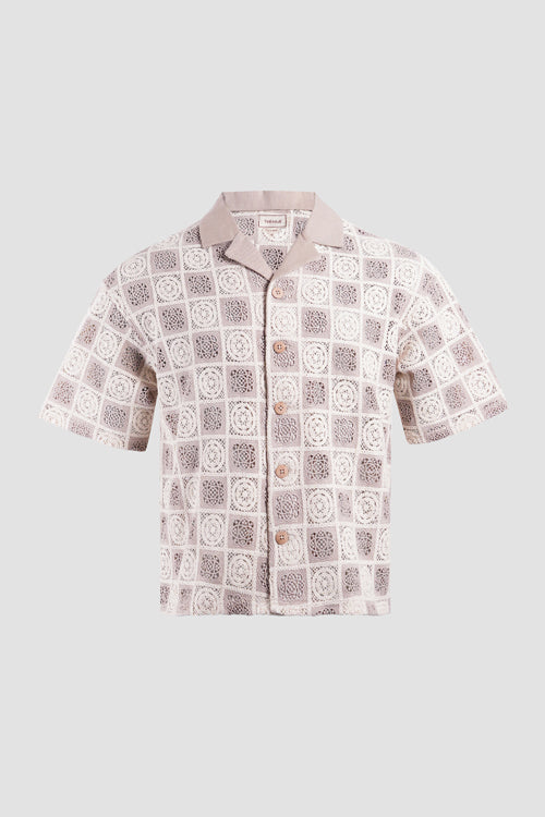 Flower Pattern Crochet Button Up Shirt