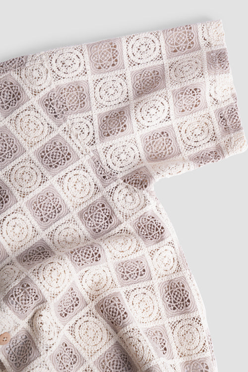 Flower Pattern Crochet Button Up Shirt