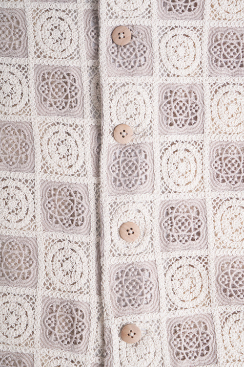 Flower Pattern Crochet Button Up Shirt