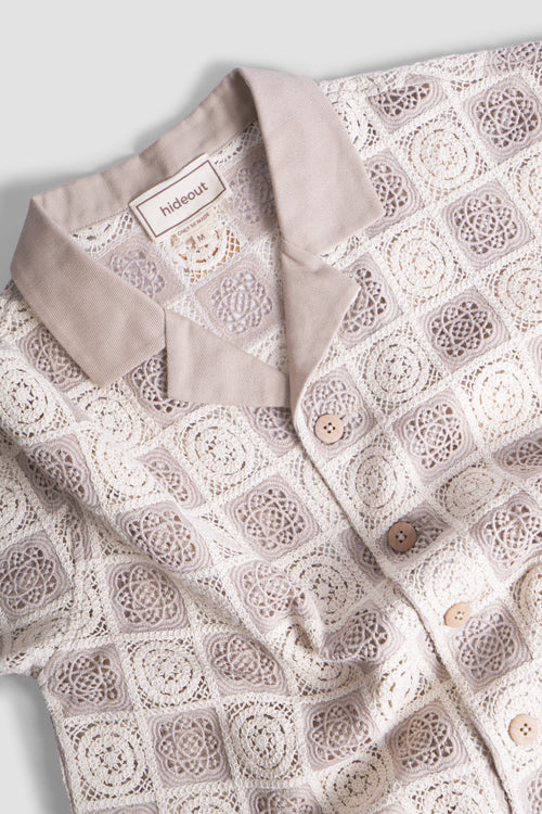 Flower Pattern Crochet Button Up Shirt