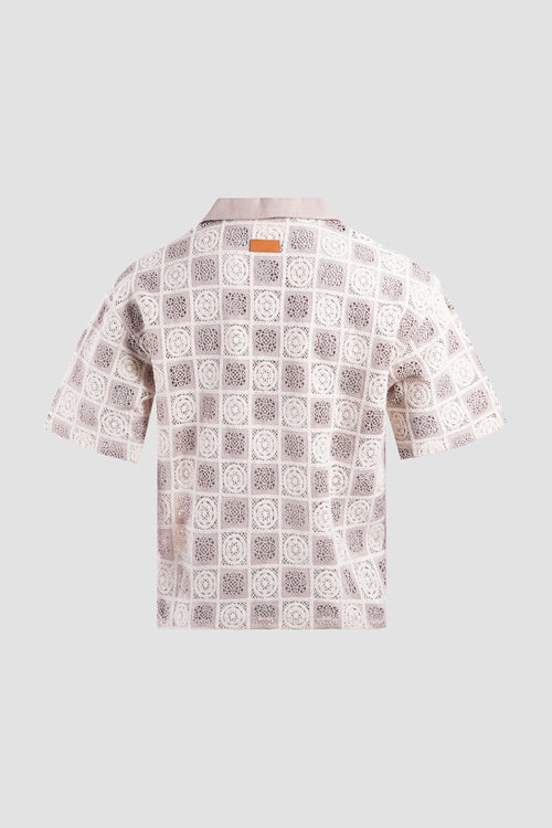 Flower Pattern Crochet Button Up Shirt