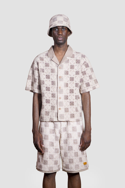 Flower Pattern Crochet Button Up Shirt