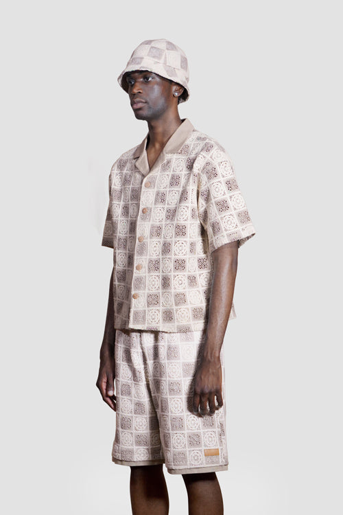 Flower Pattern Crochet Button Up Shirt