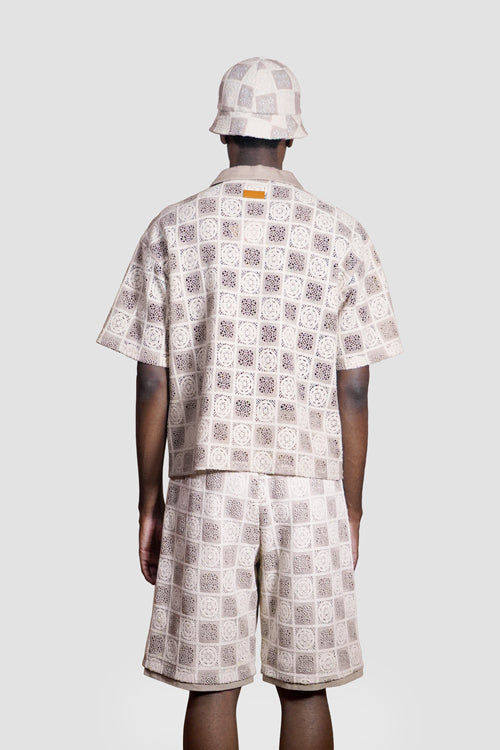 Flower Pattern Crochet Button Up Shirt