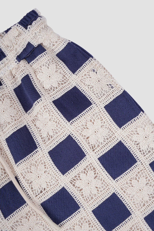 Flower Pattern Crochet Shorts Blue