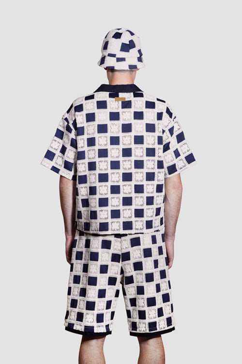 Flower Pattern Crochet Shorts Blue model