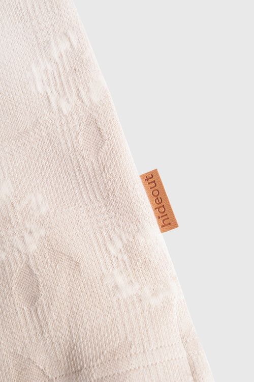 Flower Pattern Textured Knit Polo Shirt White Pink