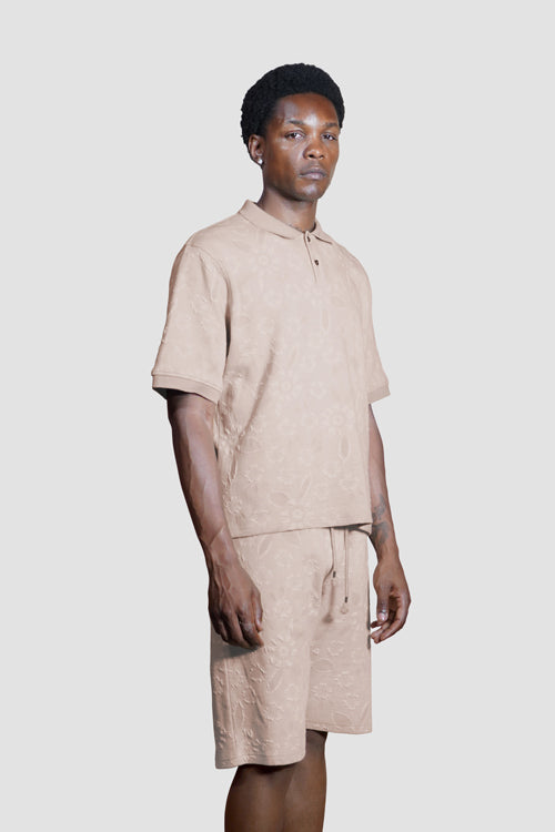 Flower Pattern Textured Knit Shorts
