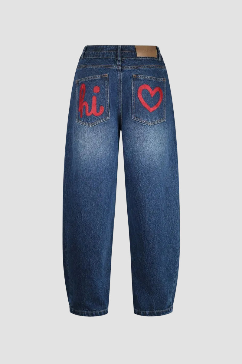 Overlap Embroidered Pocket Jeans