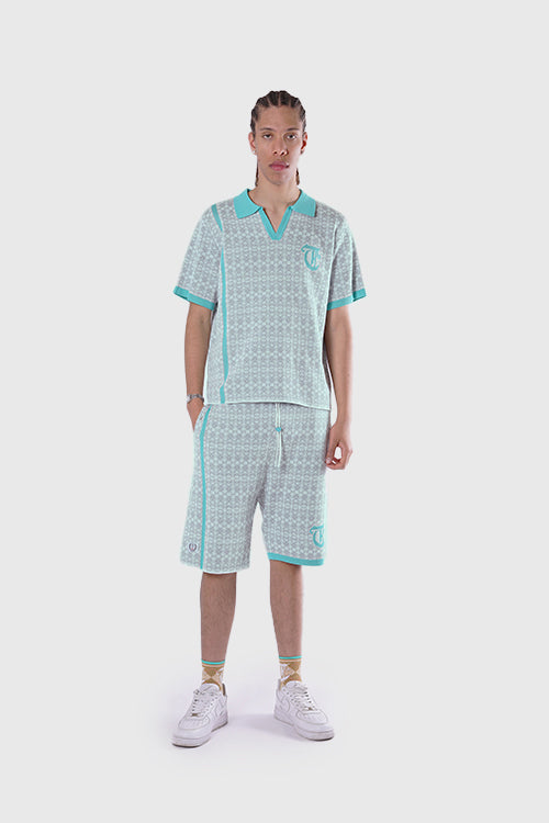 Racket Club Buttonless Crochet Polo Blue