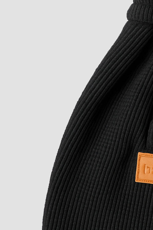 Waffle Knit Long Pants Black