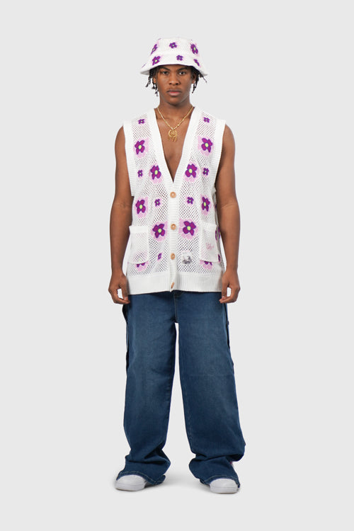 The Hideout Clothing - Opium Poppy Flower Crochet Sleeveless Cardigan